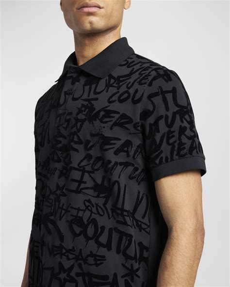 Versace Jeans Couture Men's Flocked Graffiti Logo Polo Shirt